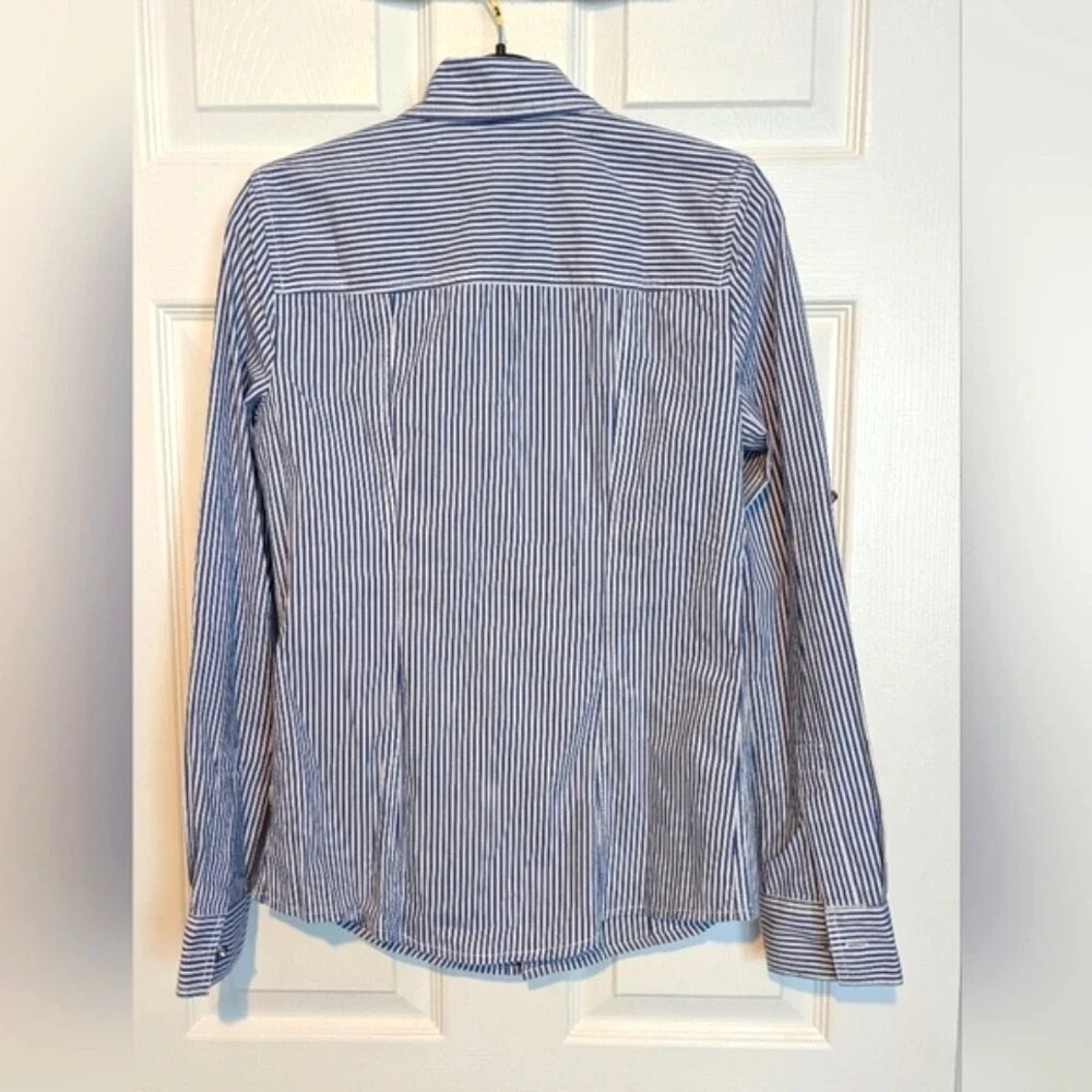 Michael Kors Women's (Size 0) Blue & White Striped Button-Down Blouse